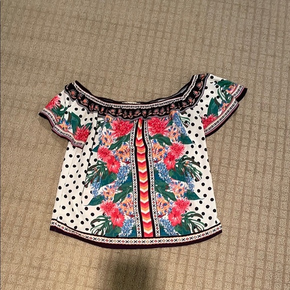 Flying Tomato Tops - Flying Tomato Floral Off-Shoulder Polka Dot Top